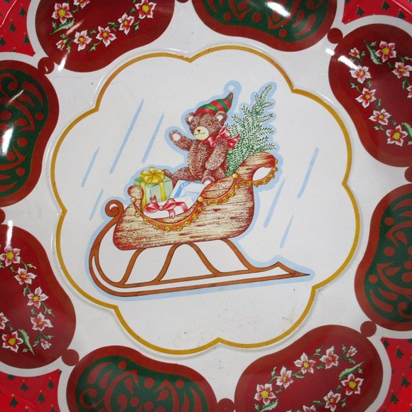 Christmas Tin Shallow Bowl by The Tin Company with Toy Filled Sleigh - Picture 3 of 9
